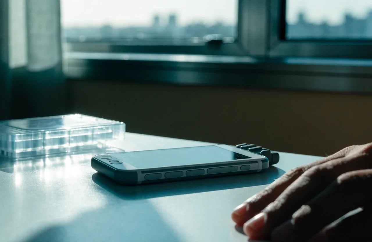 Teléfono adaptado con botones grandes sobre una mesa clara