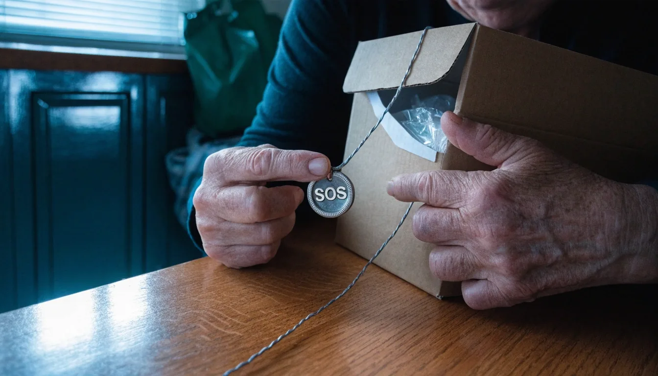 Entrega de un paquete de cartón en la puerta de una casa, a la mañana